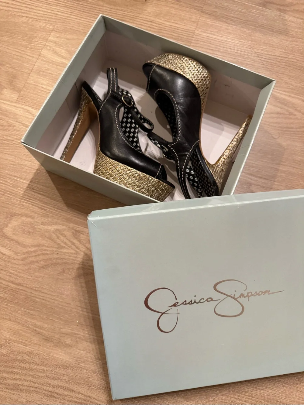 Jessica Simpson Black Leather Platform Peep-Toe Slingbacks